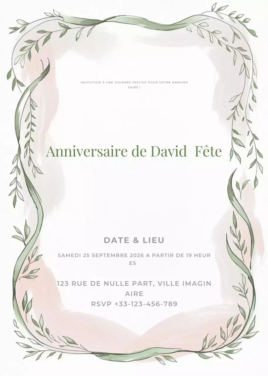 invitation d'anniversaire botanique verte