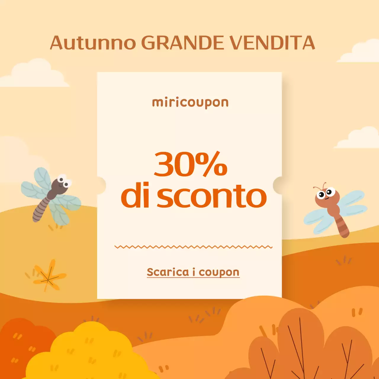 Annunci di eventi con coupon di sconto autunnali naturali in beige e marrone