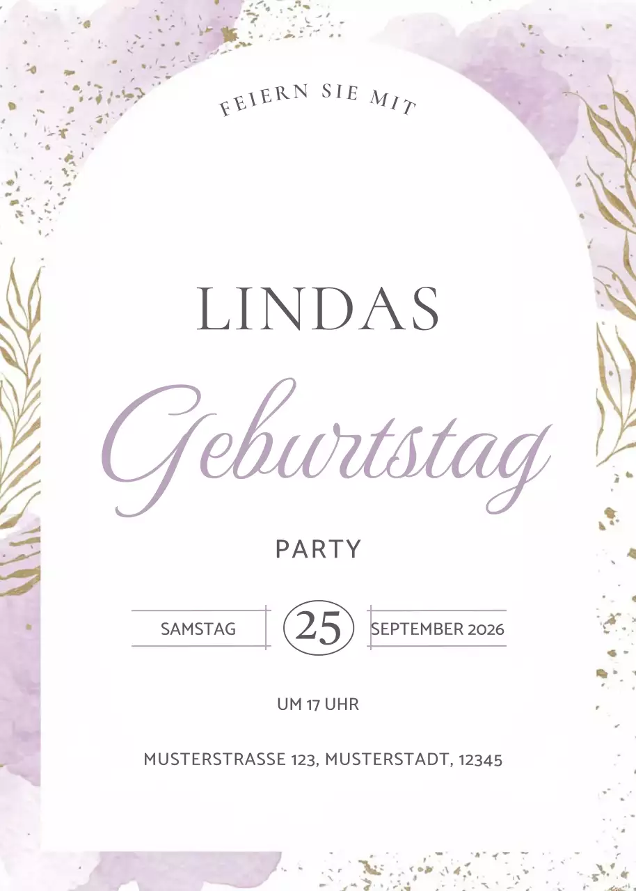 Lila Elegante Geburtstagseinladung