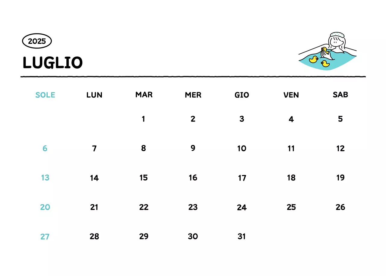 Calendario illustrato con un grazioso stile di linee
