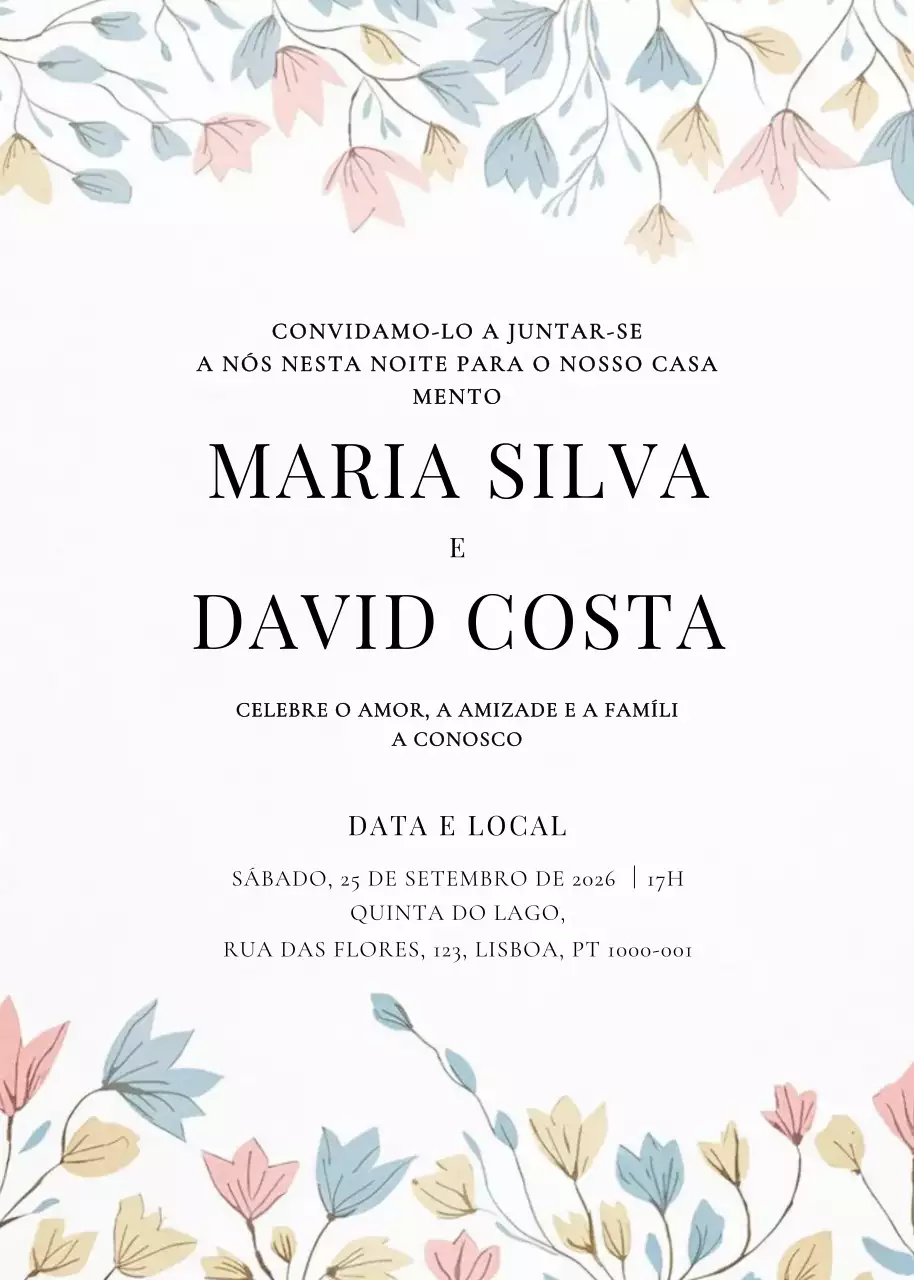convite de casamento floral bege
