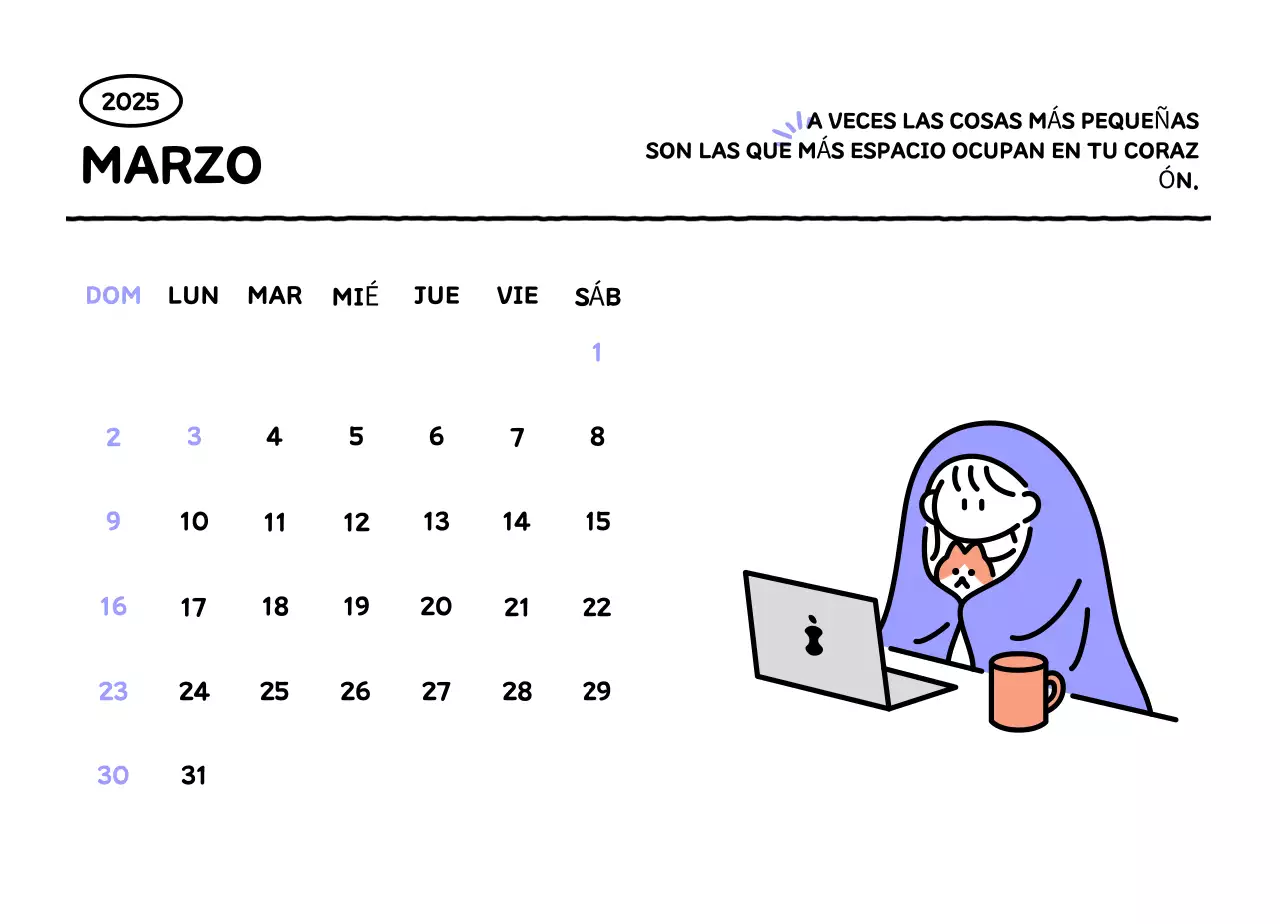 Calendario ilustrado con un bonito estilo de líneas