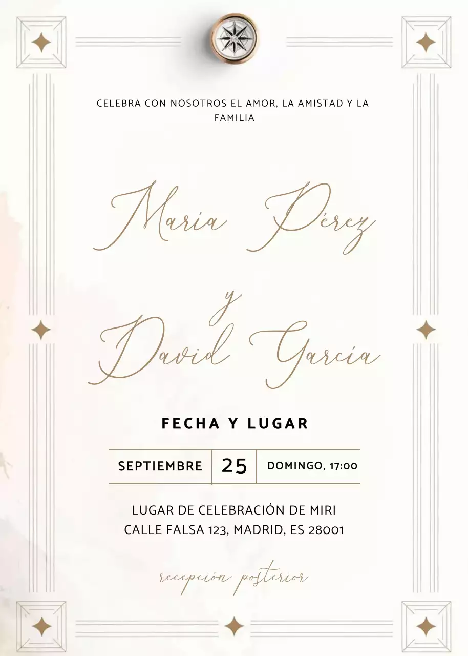 beige elegante invitación de boda