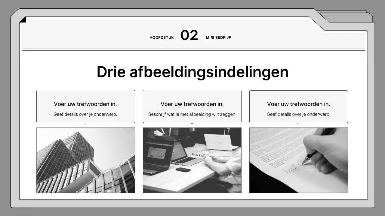 Zwart-wit, netjes ingelijst voorstel in een bestandsframe