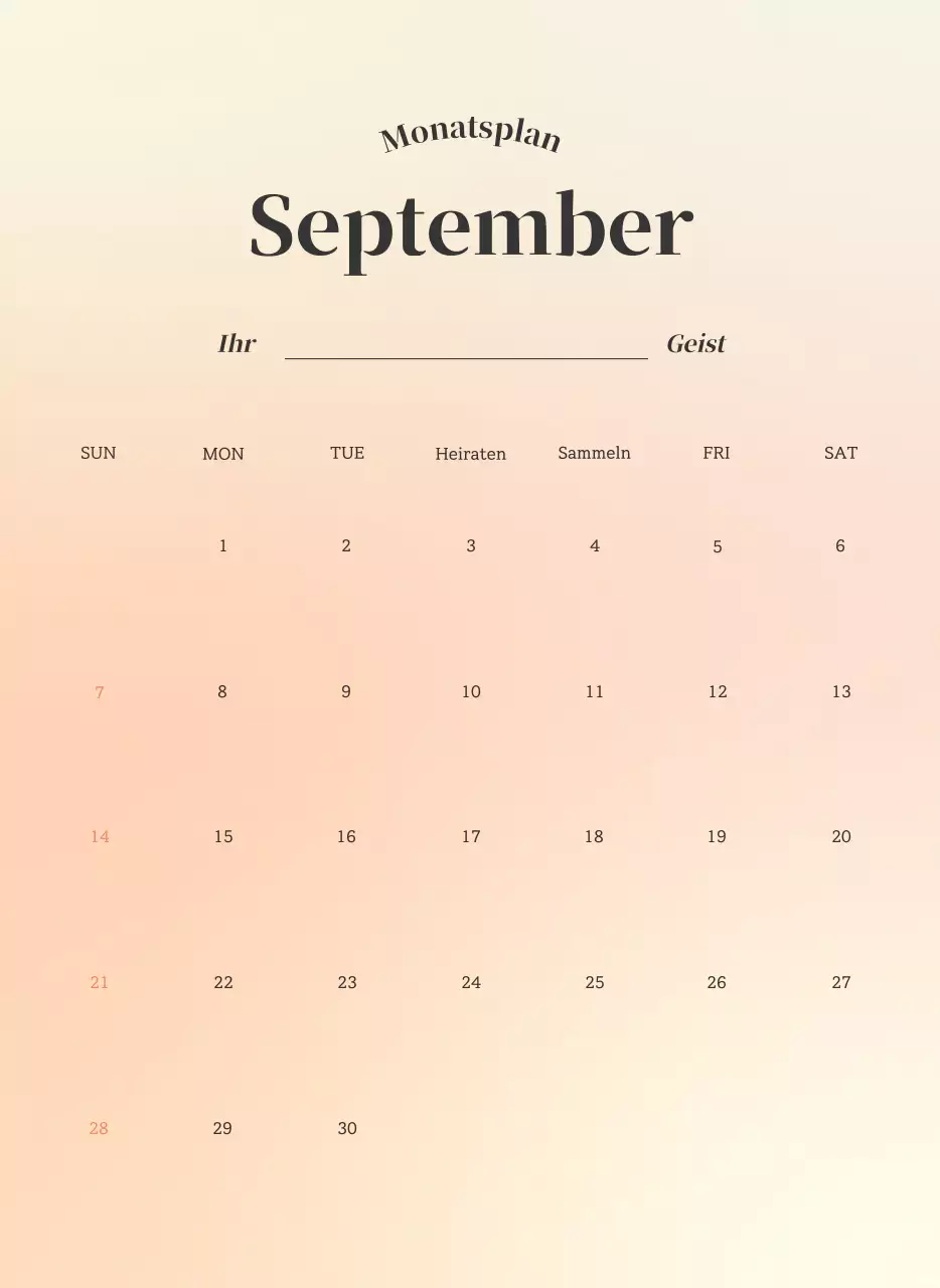 Minimalistischer Kalender mit Farbverlauf