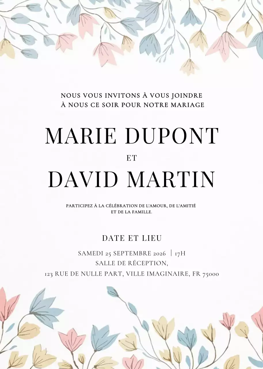 invitation de mariage floral beige