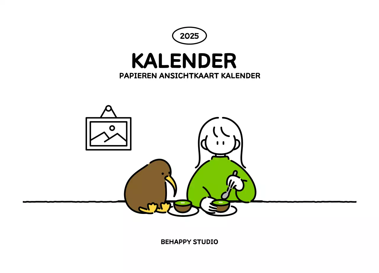 Geïllustreerde kalender met een mooie lijnstijl