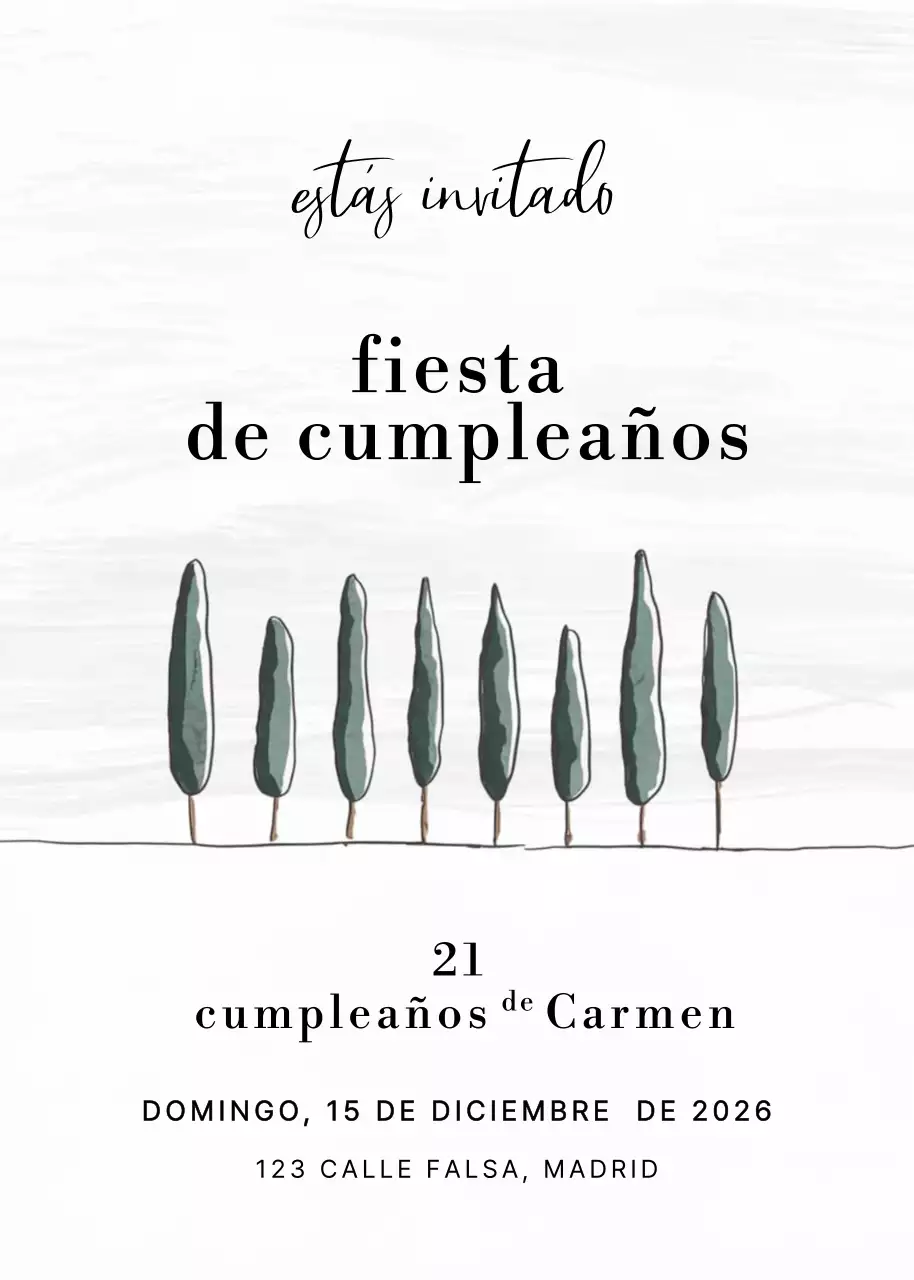 Invitación de cumpleaños minimalista en blanco