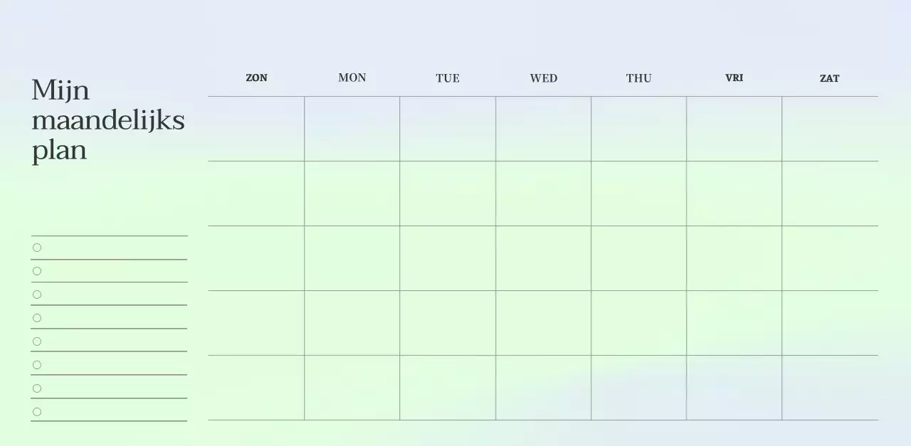 Minimalistische kalender met kleurverloop
