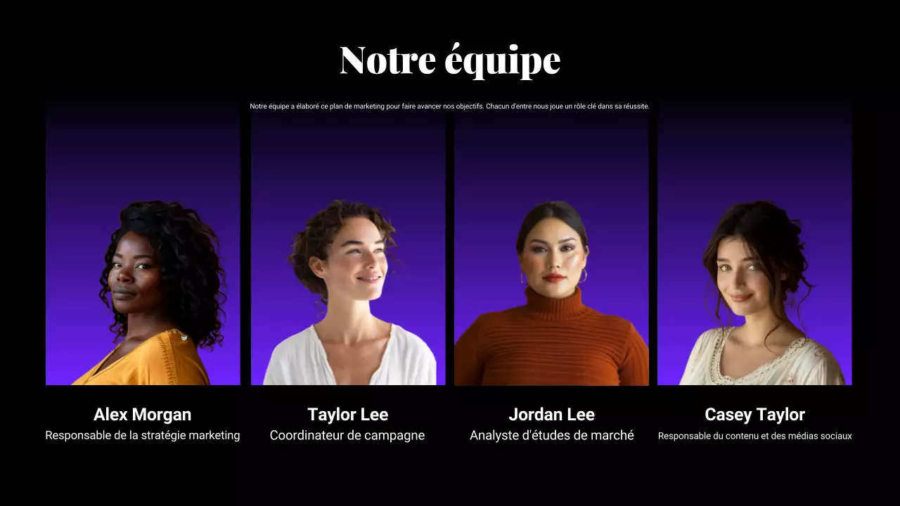 Présentation du plan marketing en dégradé noir et violet