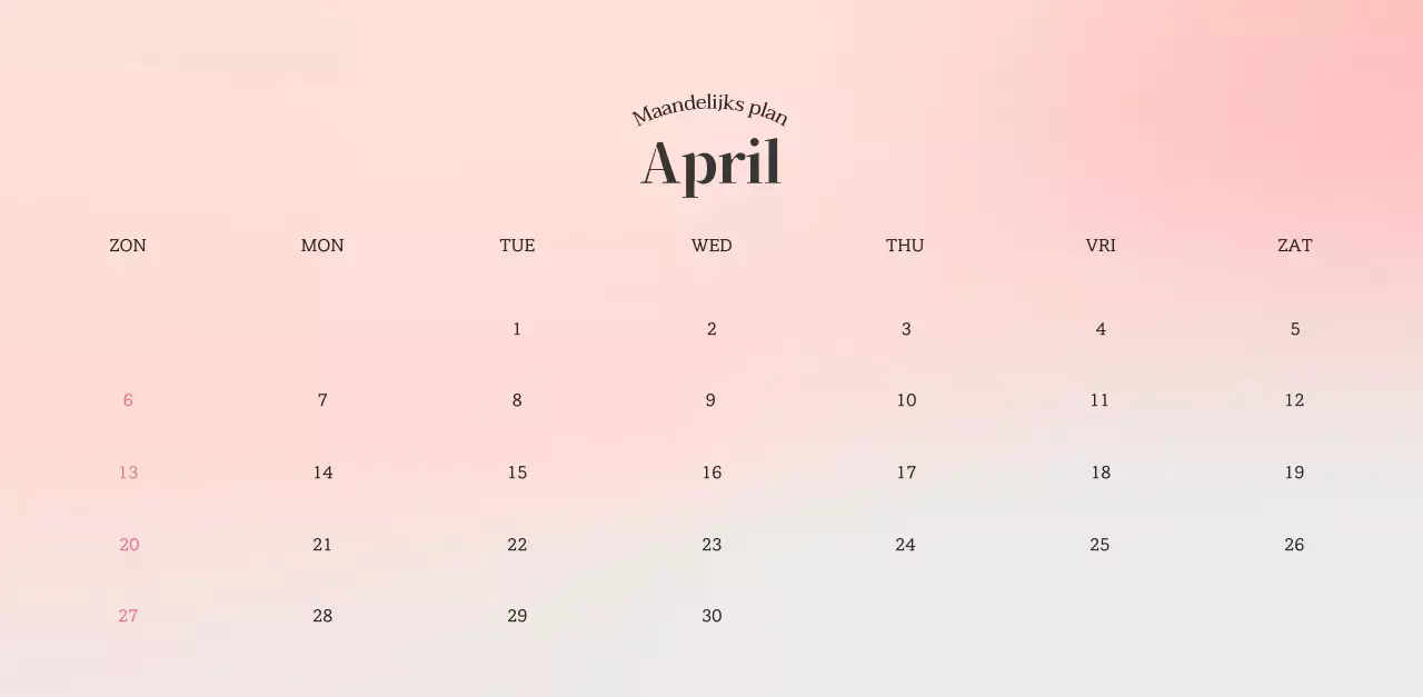 Minimalistische kalender met kleurverloop