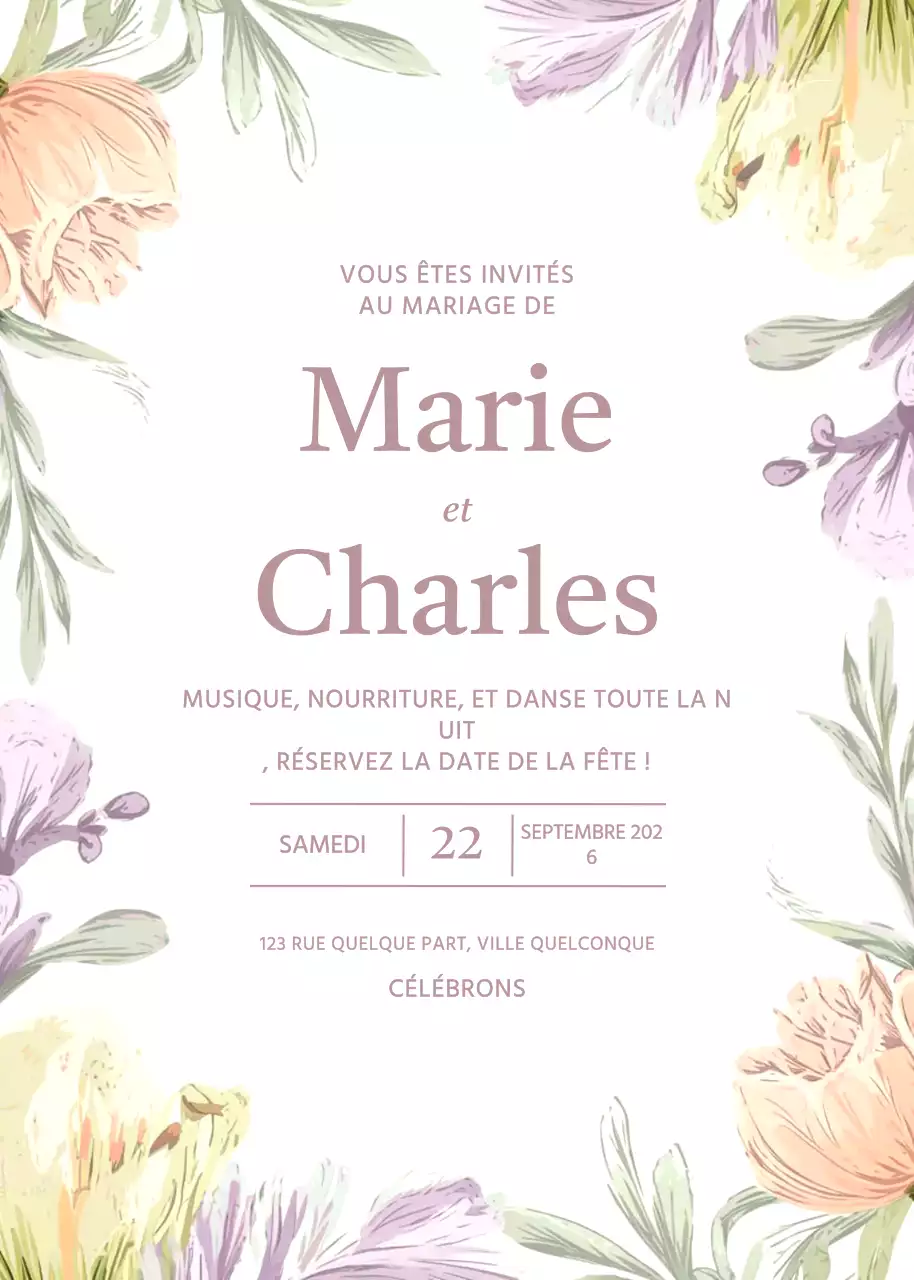Invitation de Mariage Beige Floral