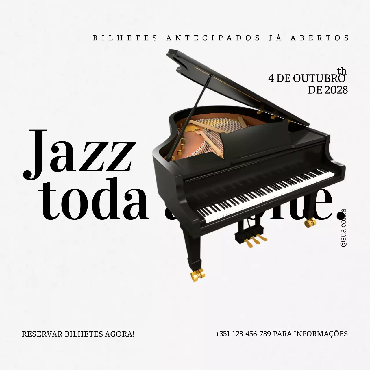 promoção de evento de música jazz preto branco elegante