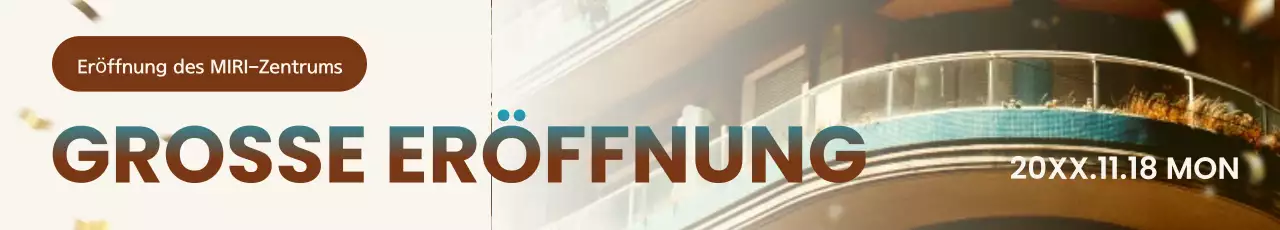 Eine einfache Ladeneröffnungsanzeige in Blau und Braun