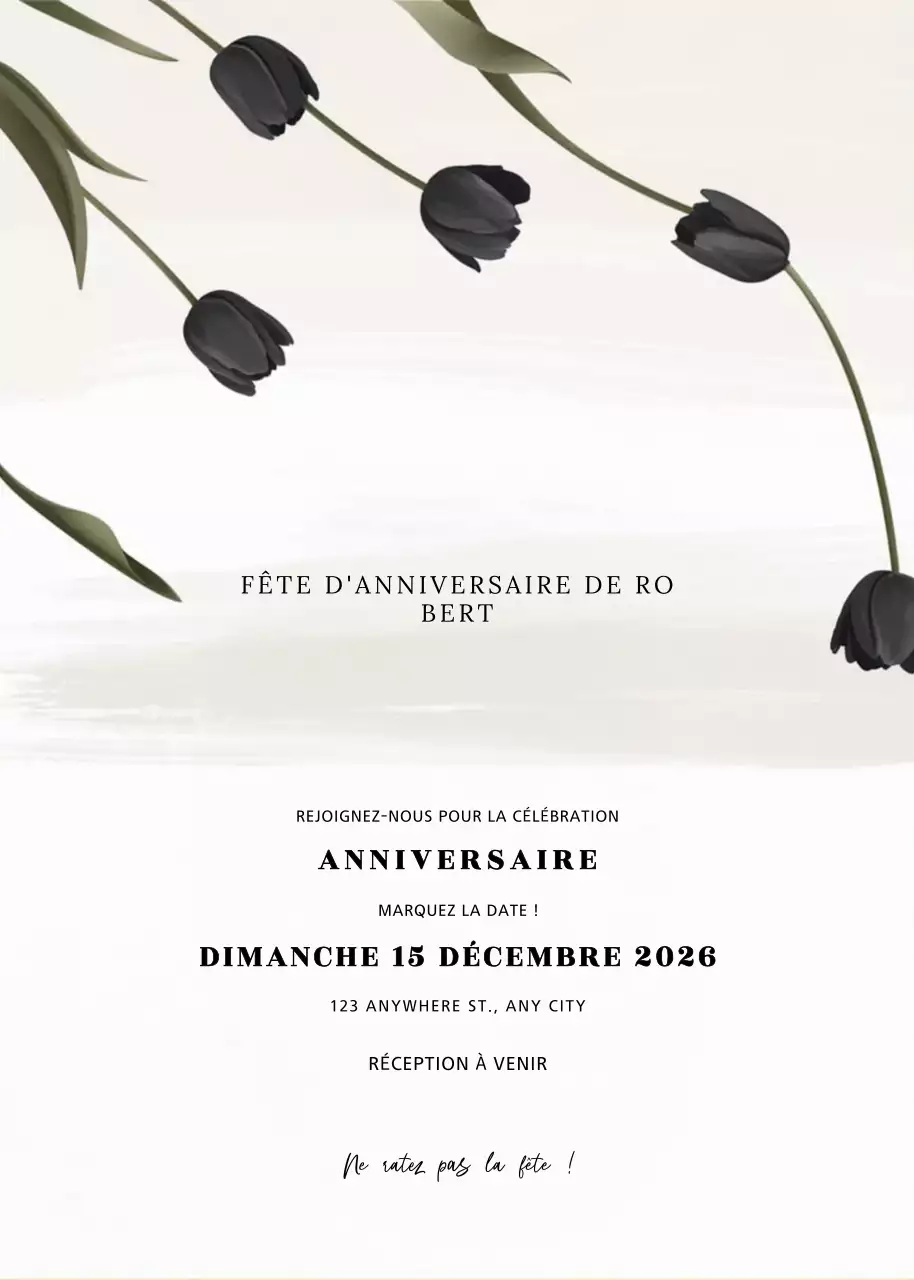 Invitation d'anniversaire élégante en noir