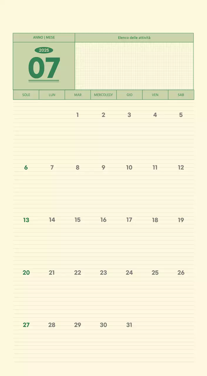Calendario da parete SAT D-Day concept in verde e giallo chiaro