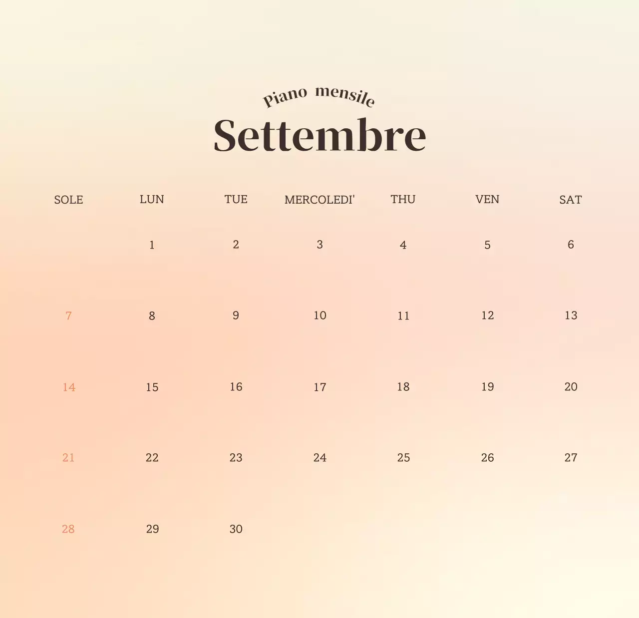 Calendario minimalista a gradi
