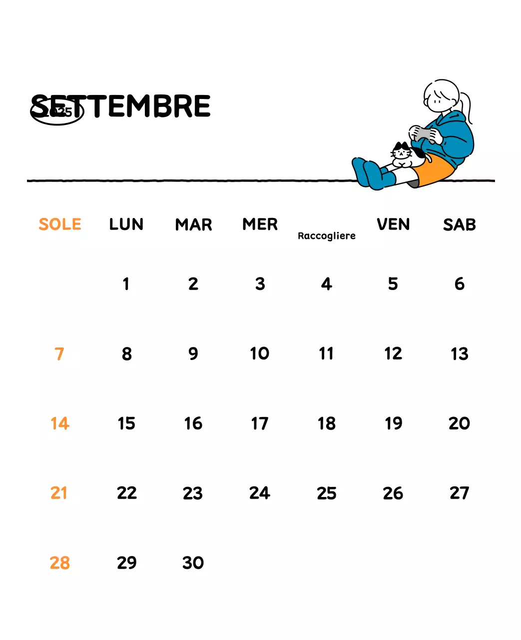 Calendario illustrato con un grazioso stile di linee