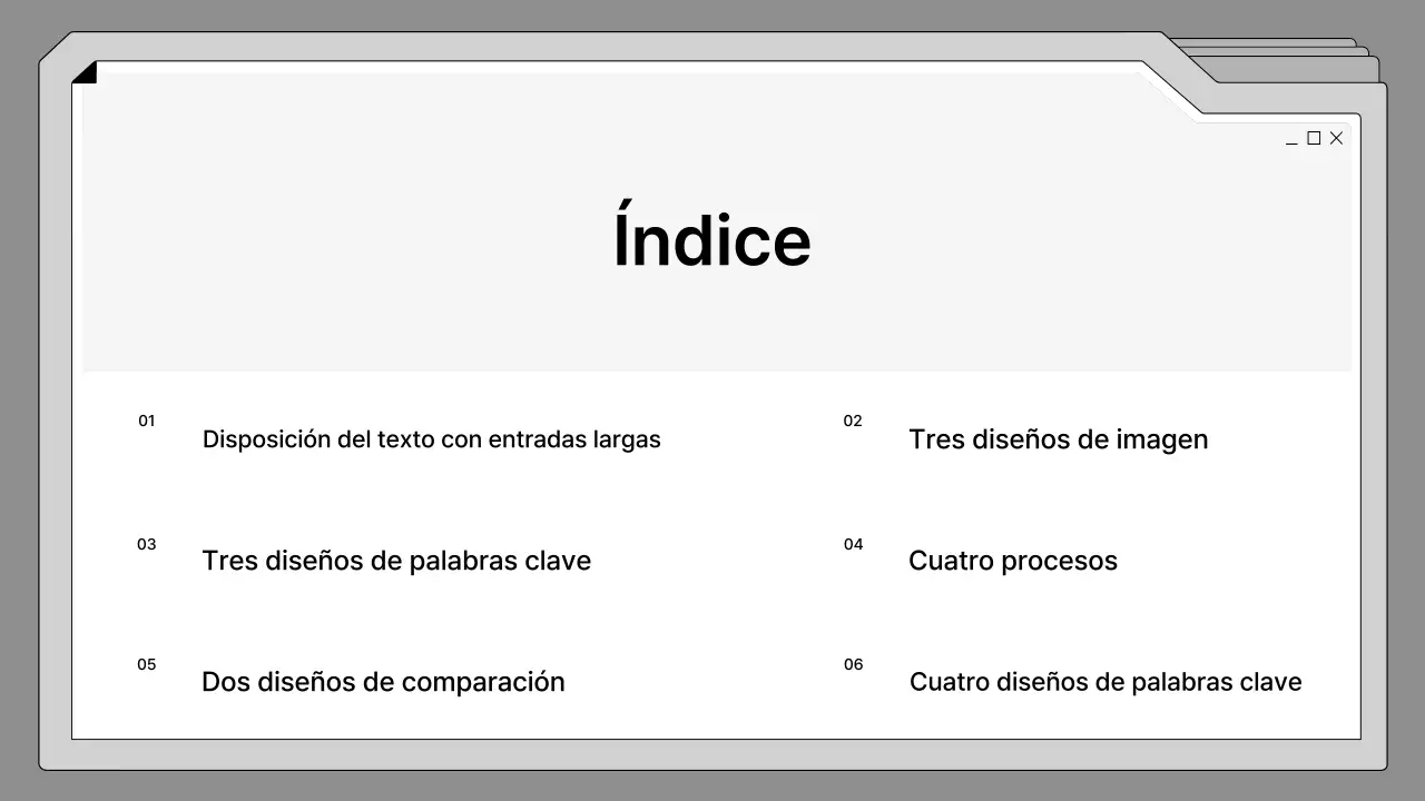 Propuesta en blanco y negro, cuidadosamente enmarcada en un archivador