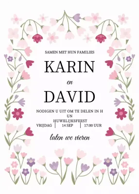Uitnodiging roze bloemen bruiloft