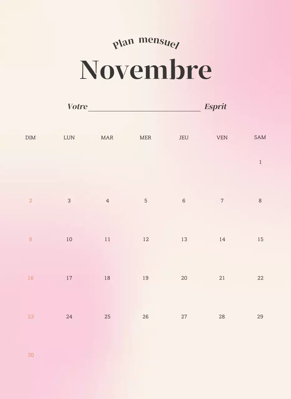 Calendrier minimaliste dégradé