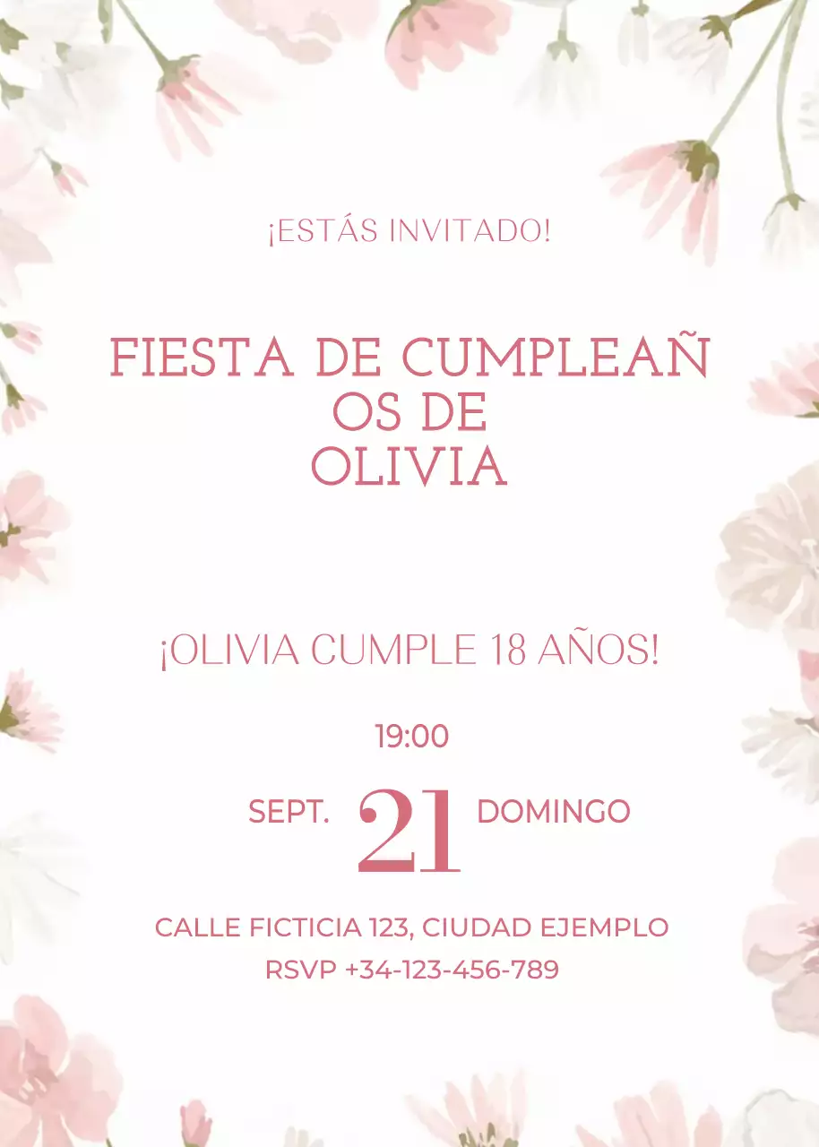 invitación de cumpleaños floral rosa