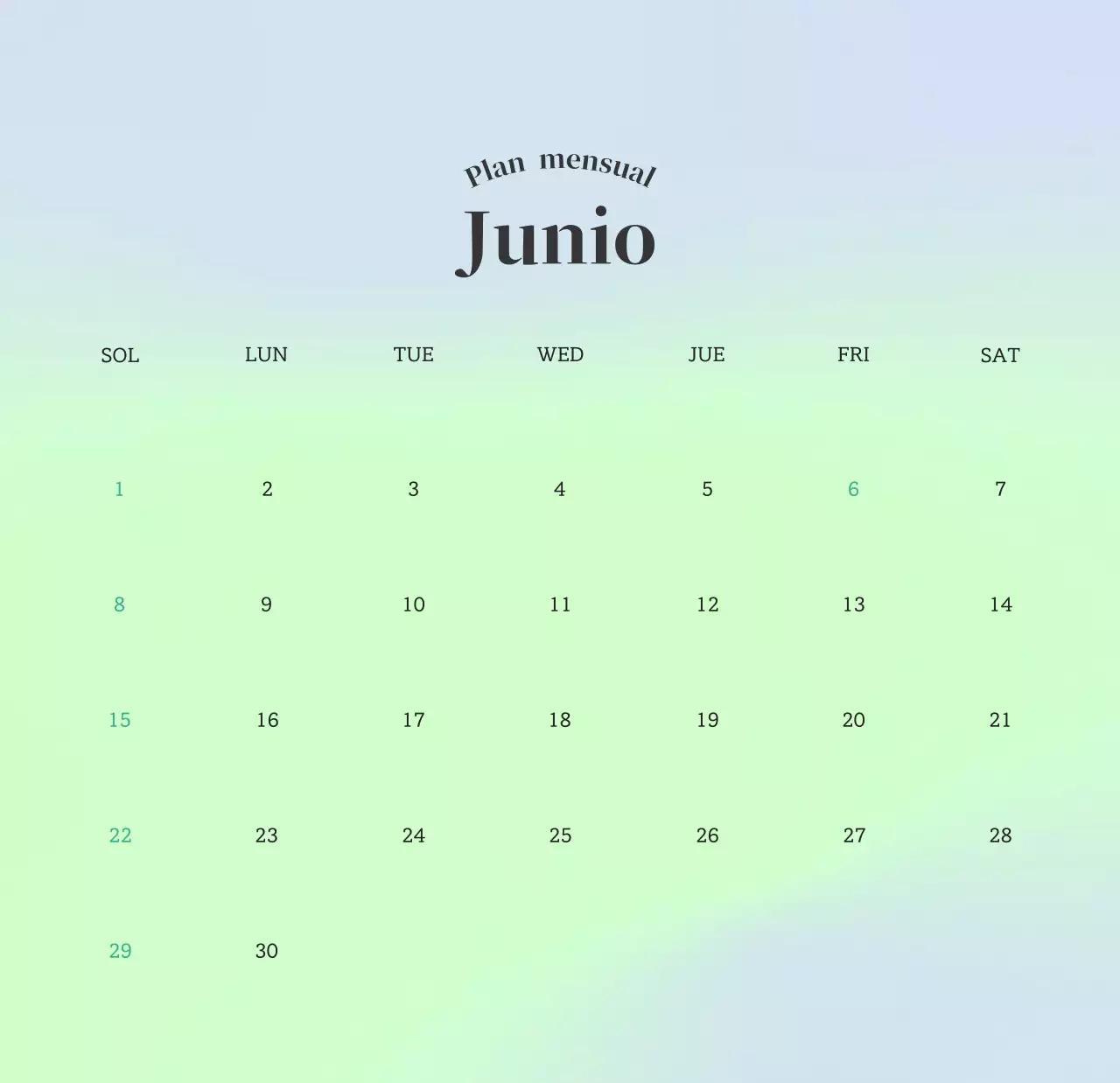 Calendario minimalista degradado