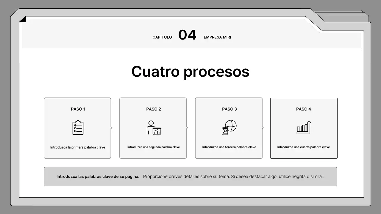 Propuesta en blanco y negro, cuidadosamente enmarcada en un archivador