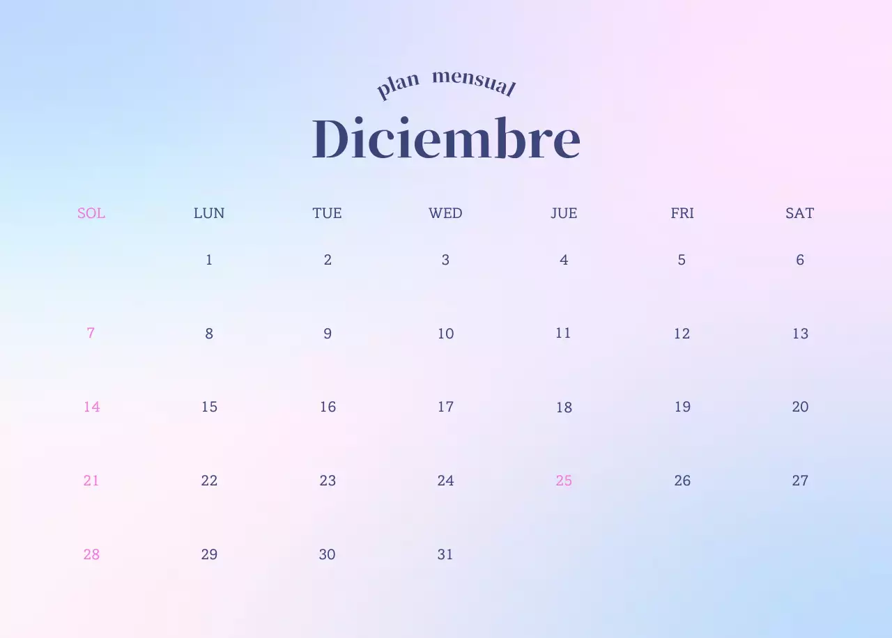 Calendario minimalista degradado