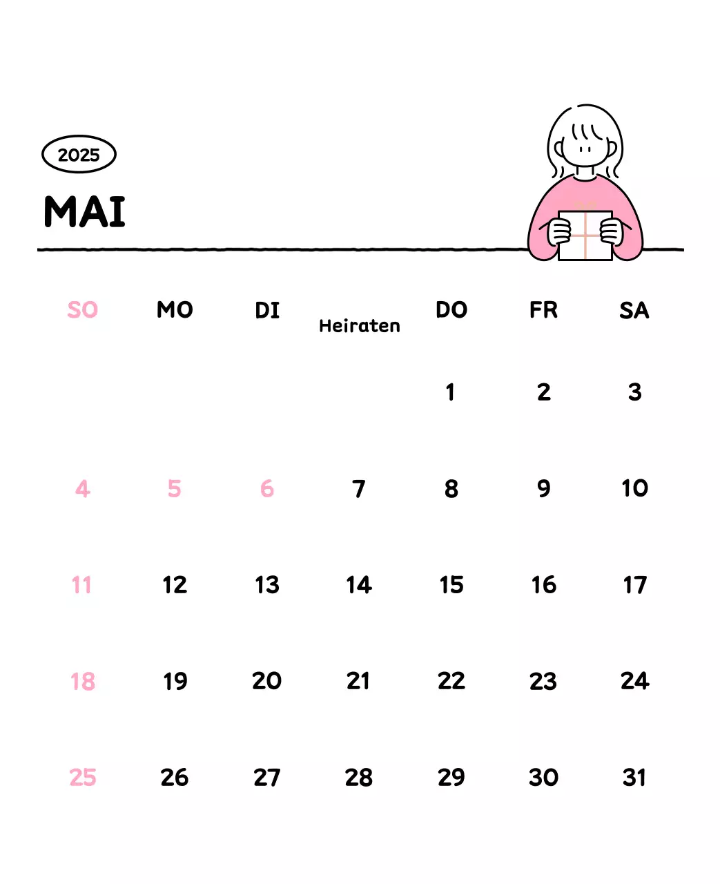 Illustrierter Kalender mit schönem Linienstil