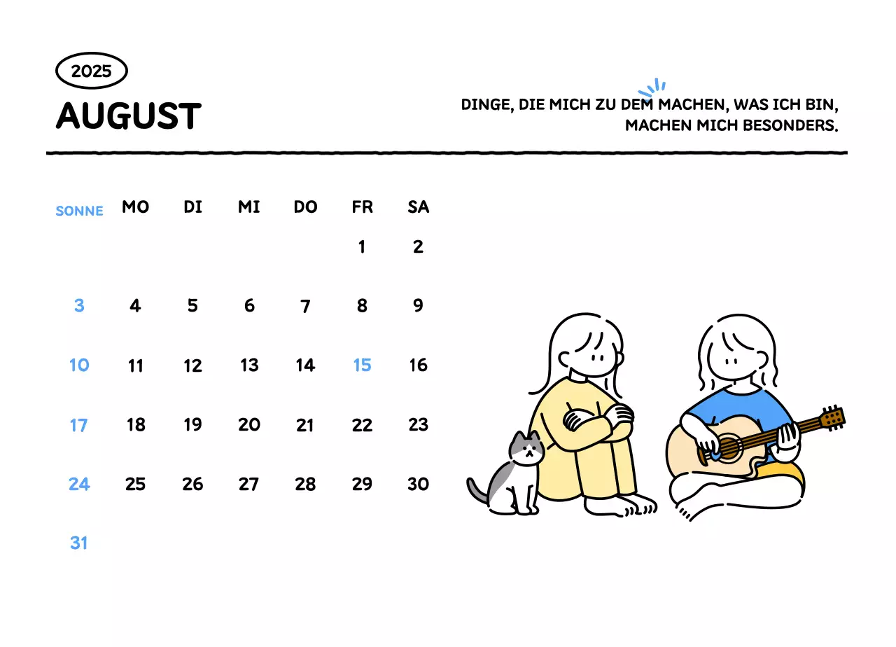 Illustrierter Kalender mit schönem Linienstil