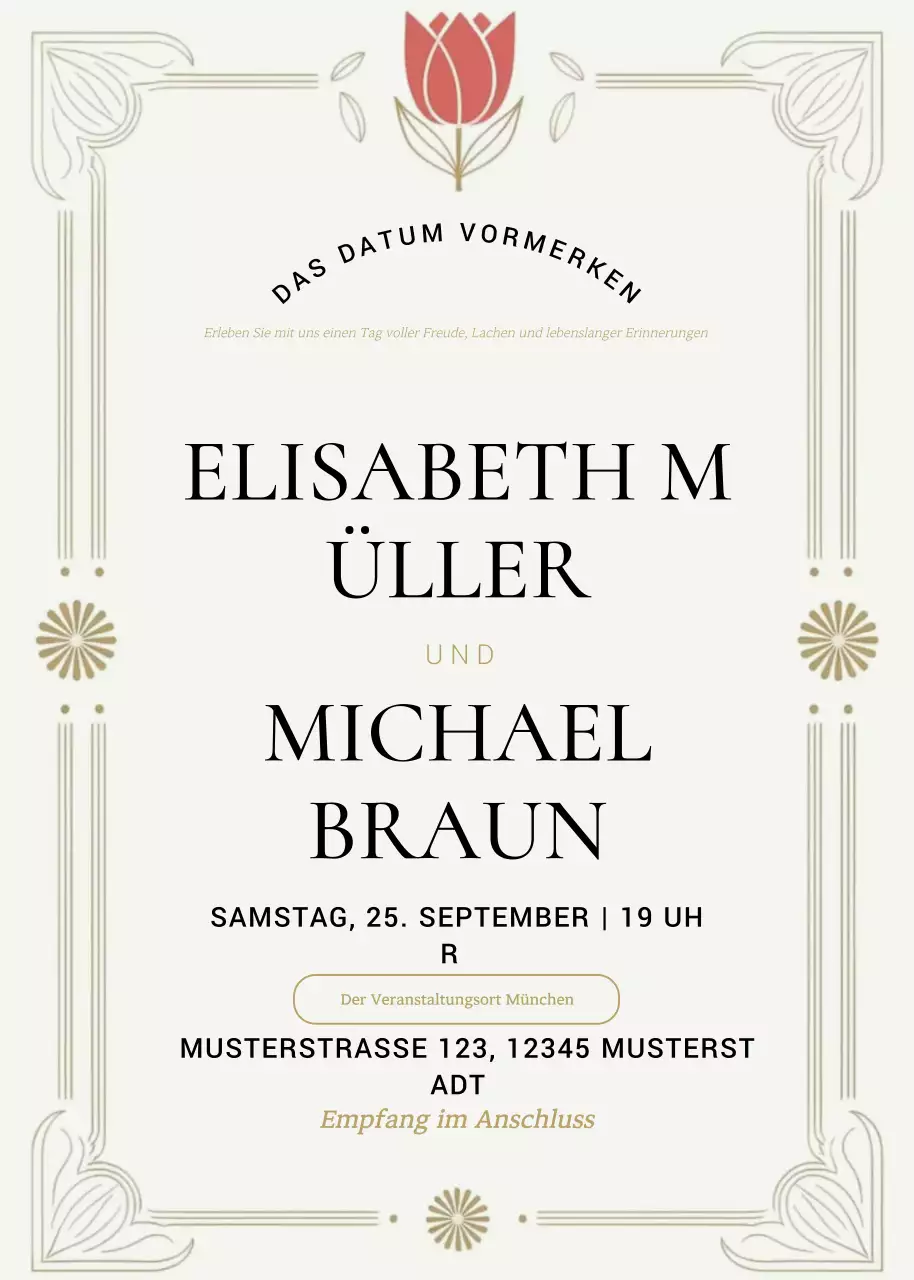 Beige Elegante Hochzeitseinladung