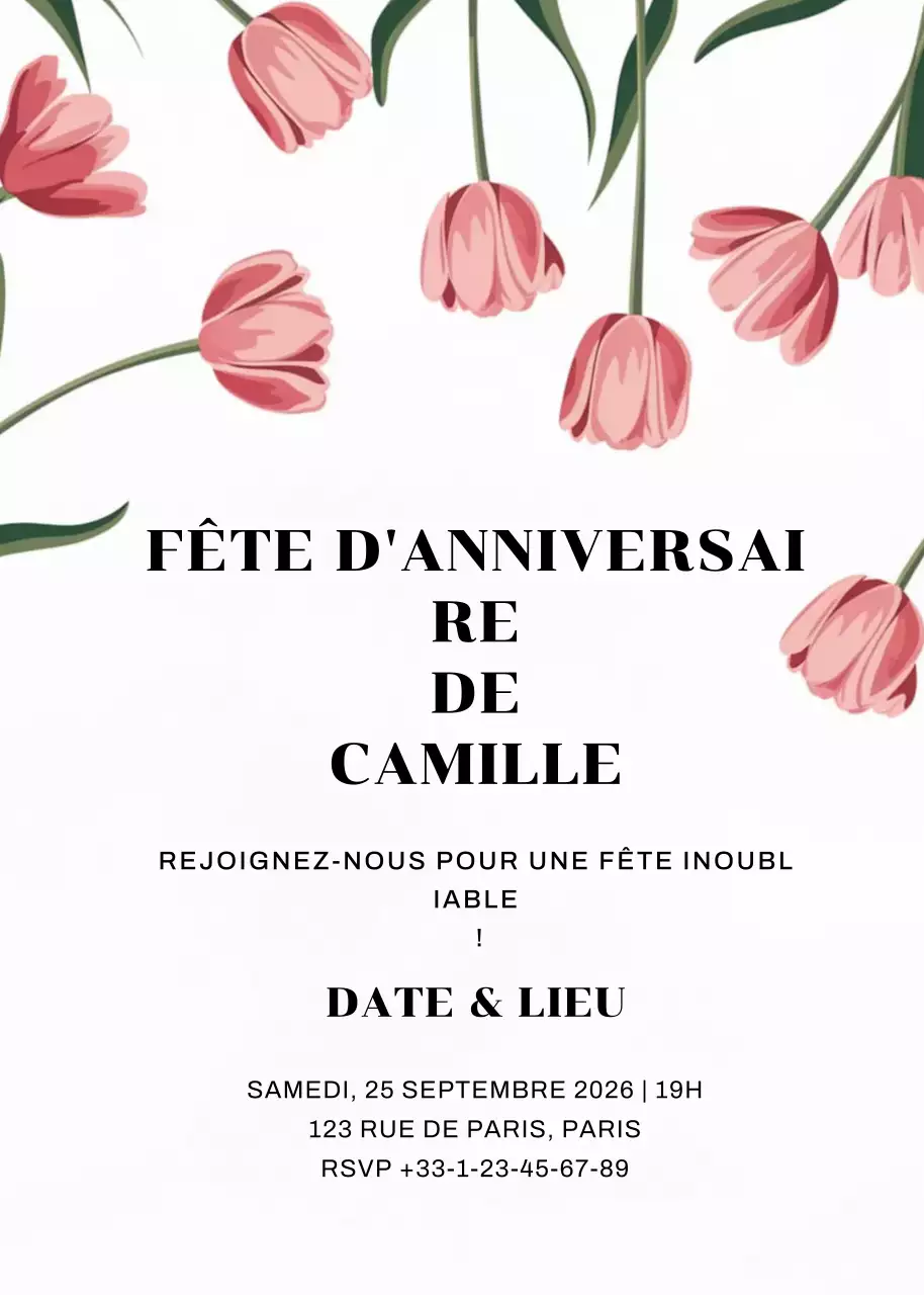 invitation d'anniversaire fleurie rose