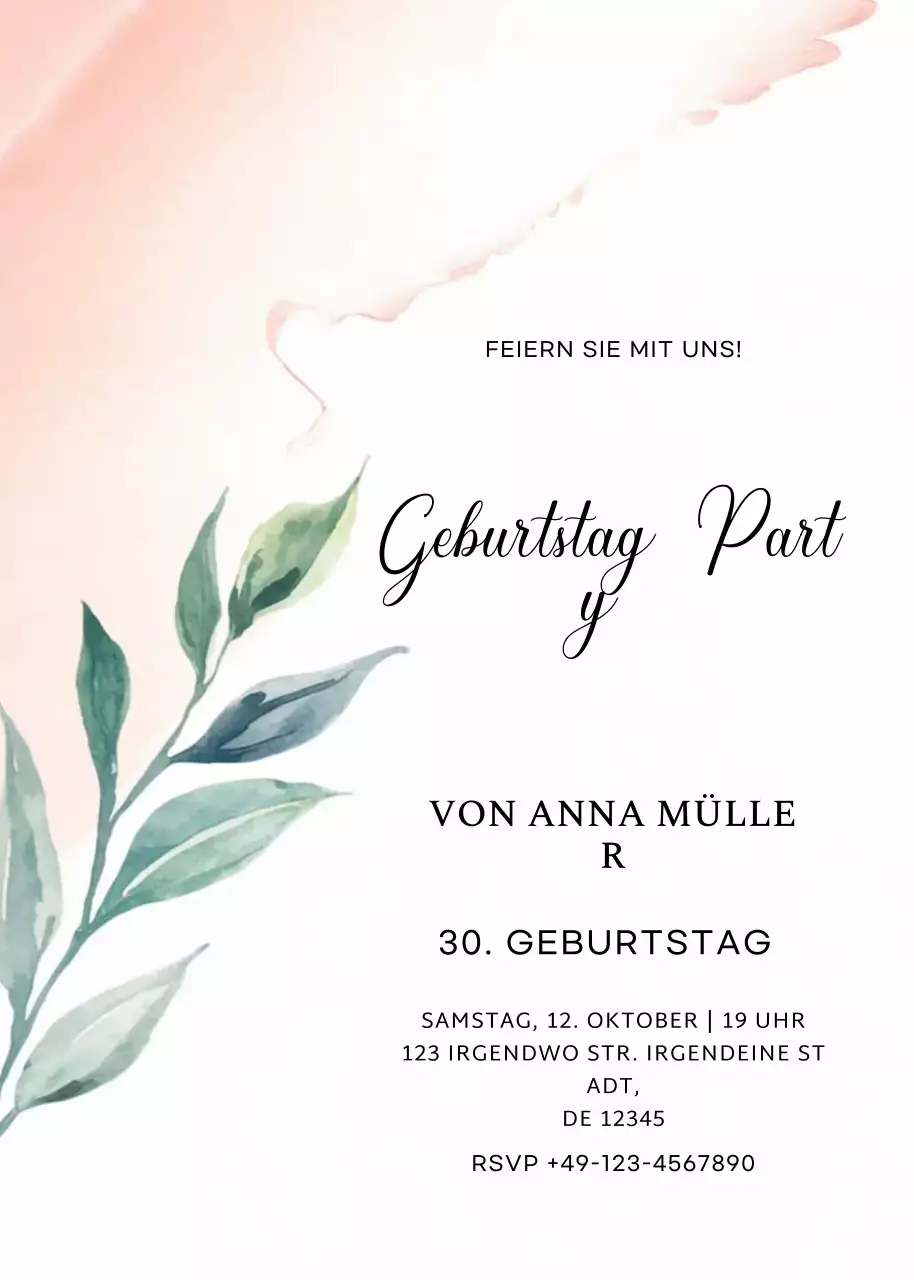 rosa elegante Geburtstagseinladung