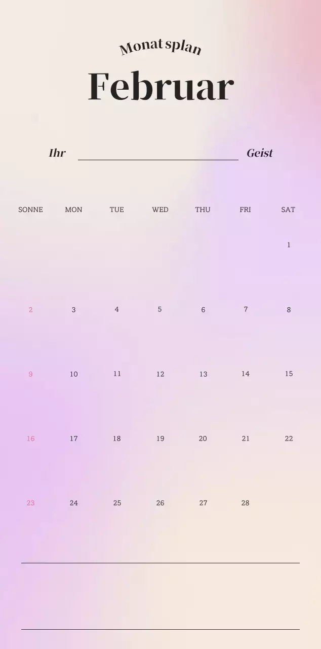 Minimalistischer Kalender mit Farbverlauf