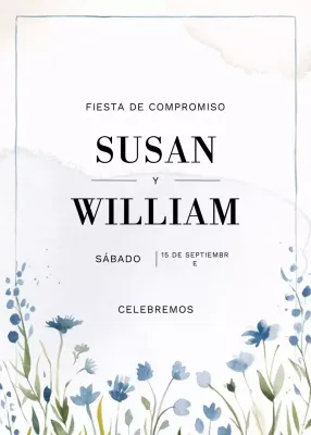Elegante invitación de compromiso azul
