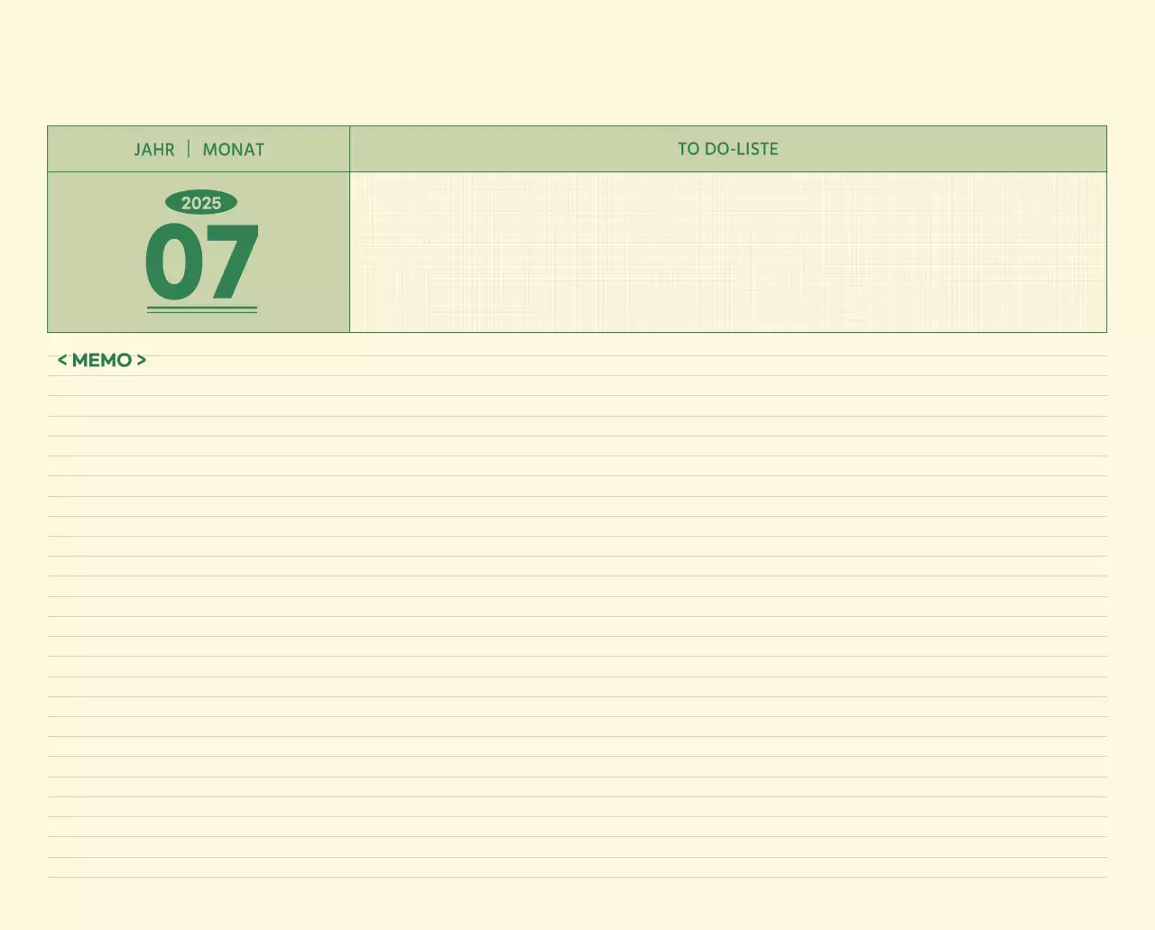 SAT D-Day Notizblock Konzept Wandkalender in grün und hellgelb