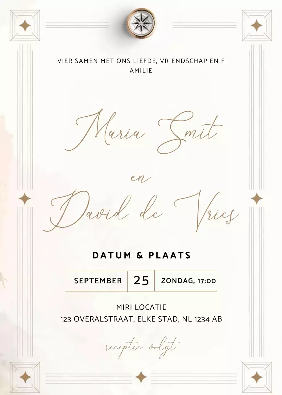 beige elegante huwelijksuitnodiging