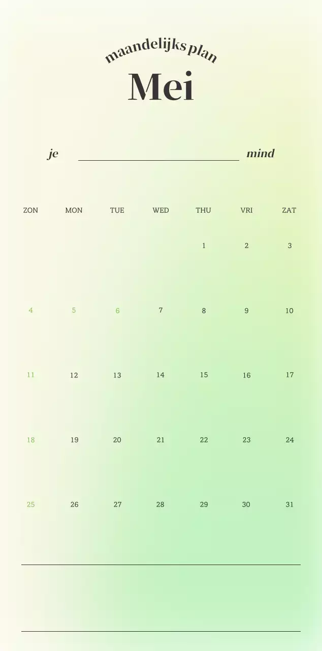 Minimalistische kalender met kleurverloop
