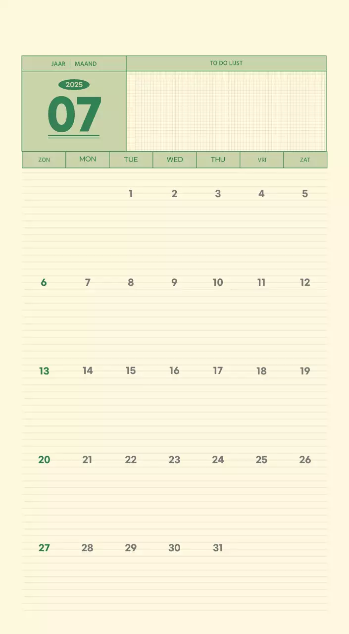 SAT D-Day notitieblok concept wandkalender in groen en lichtgeel