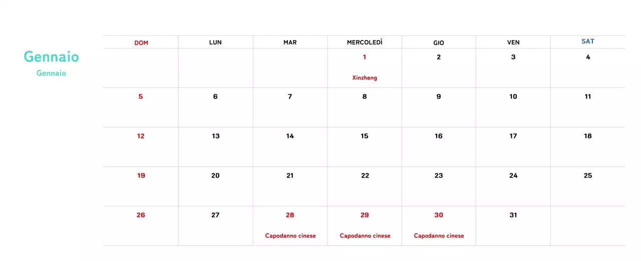 Calendario di Capodanno con una calda illustrazione