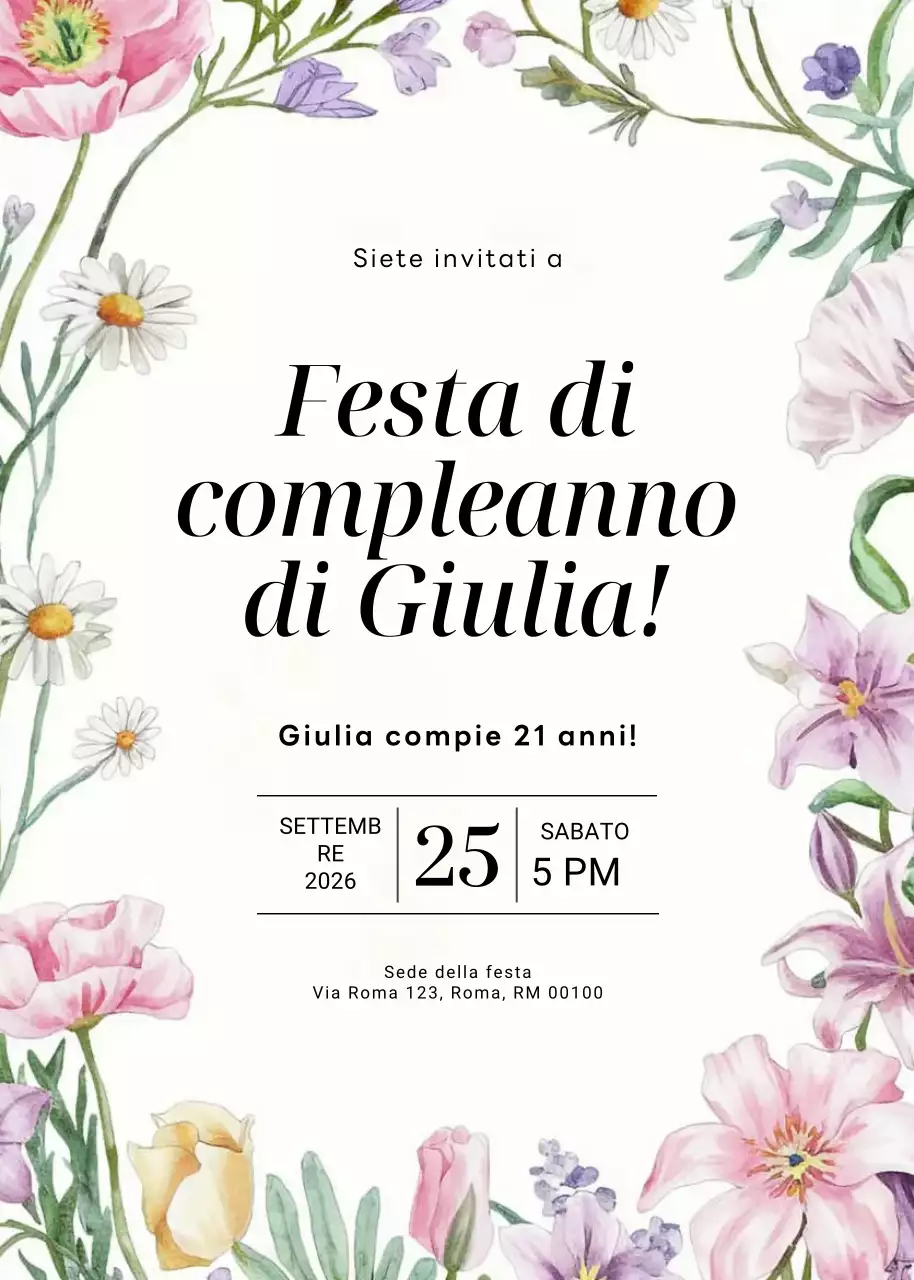 invito di compleanno floreale bianco