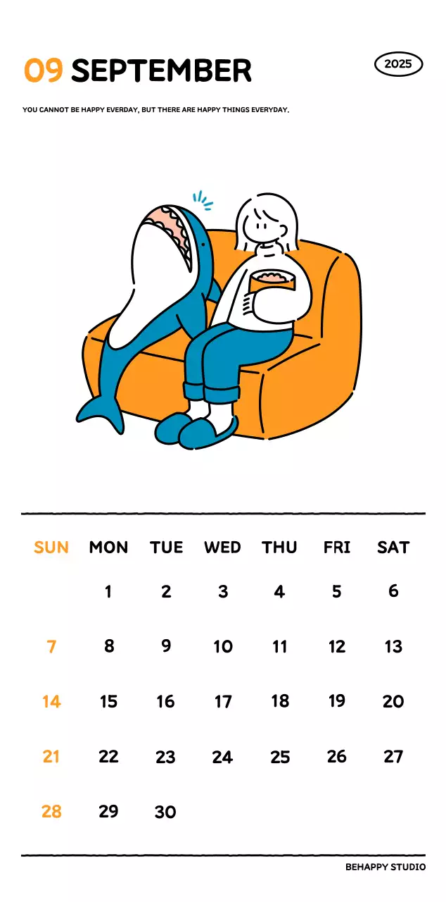 Illustrated calendar with a cute line style