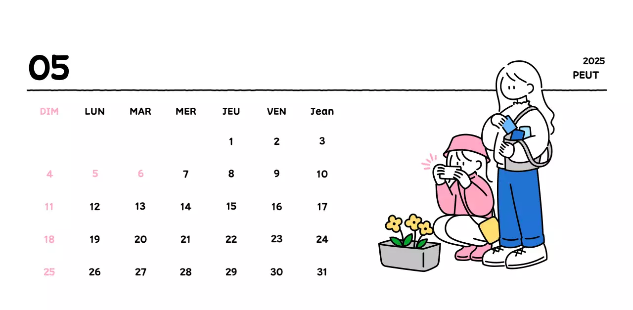 Calendrier illustré avec un joli style de lignes