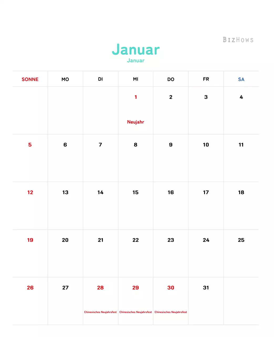 Neujahrskalender mit warmen Illustrationen