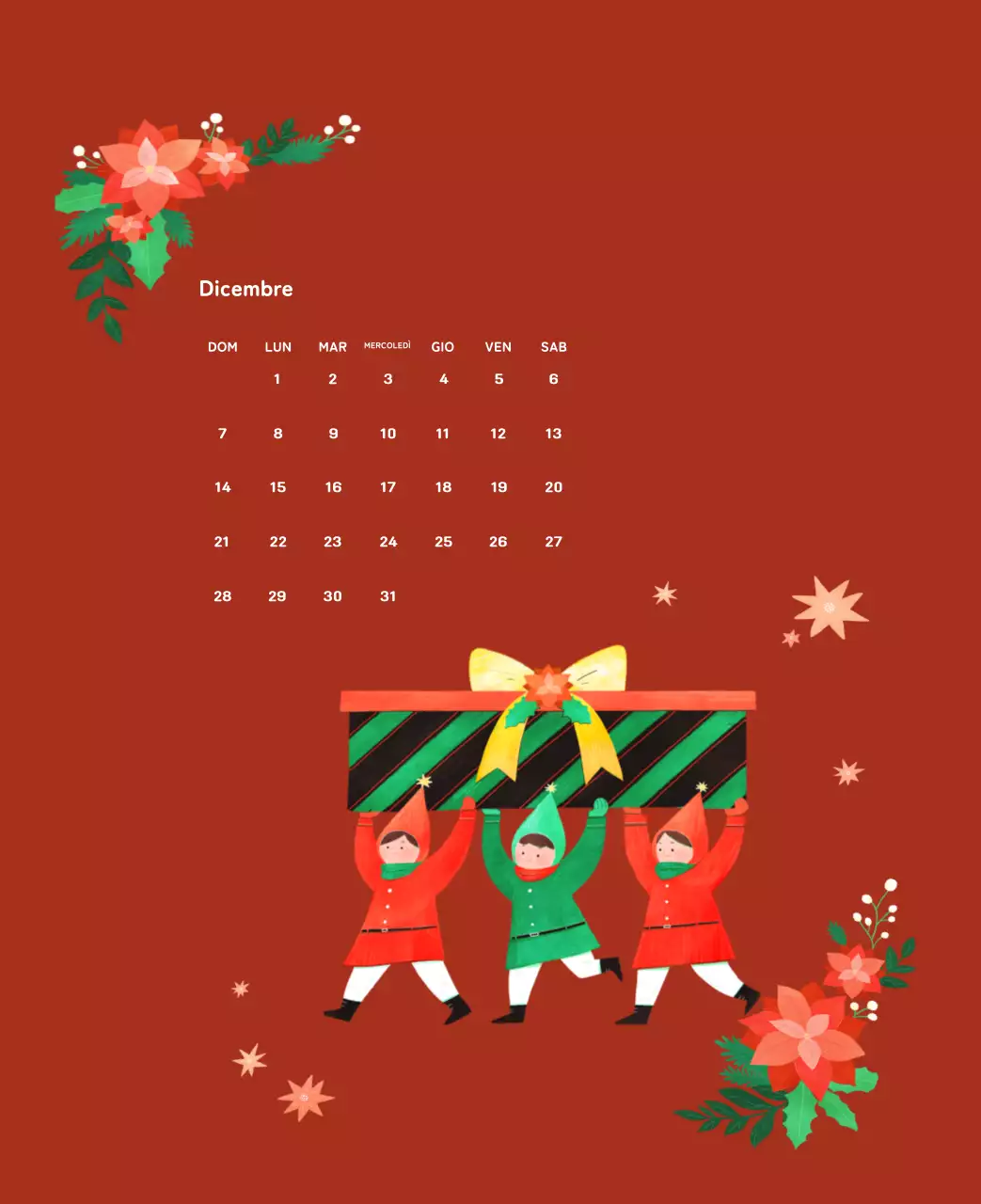 Calendario di Capodanno con una calda illustrazione