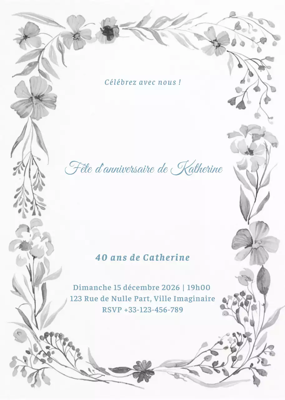 invitation d'anniversaire élégante et grise