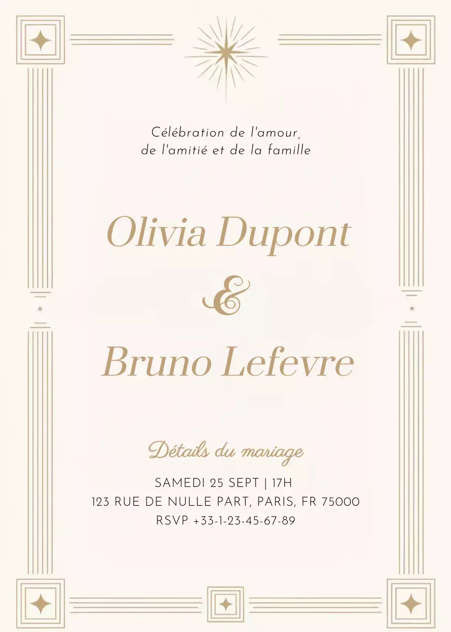 invitation de mariage classique beige