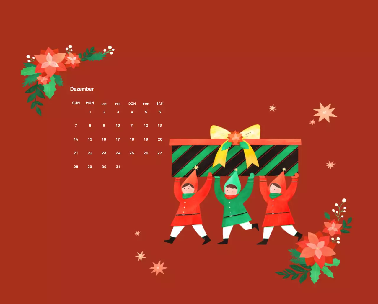 Neujahrskalender mit warmen Illustrationen