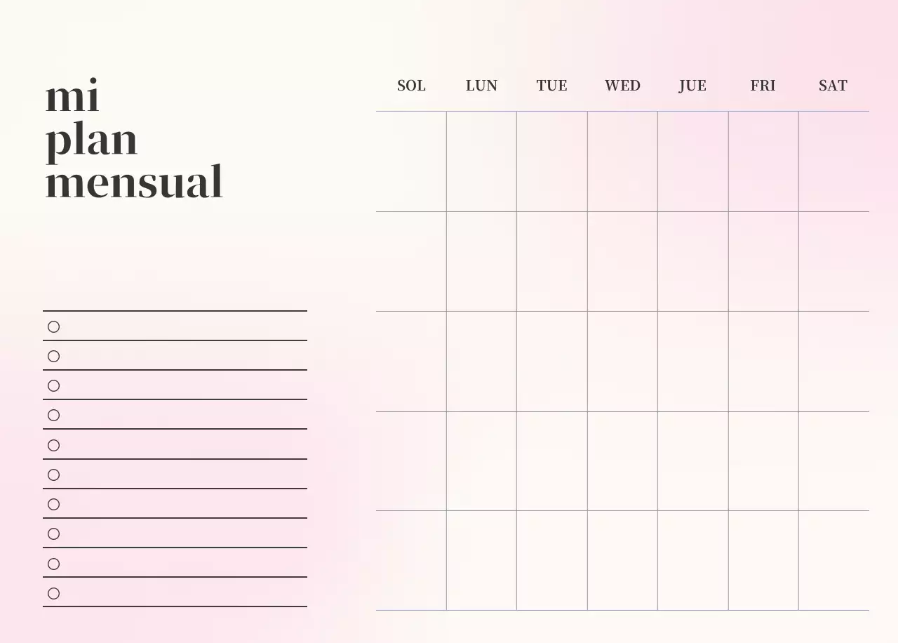 Calendario minimalista degradado
